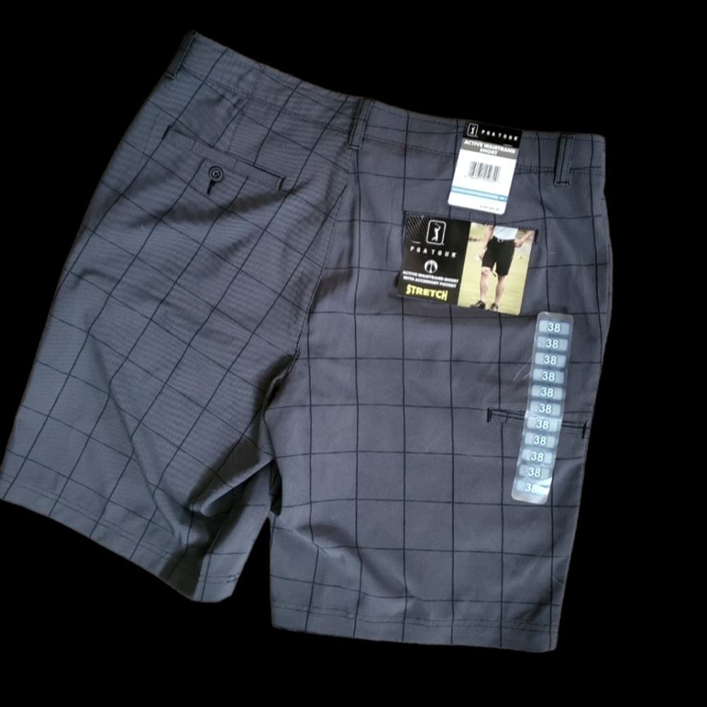 Mens PGA Tour Active waistband golf short Grey and Black. Size 38. NWT.